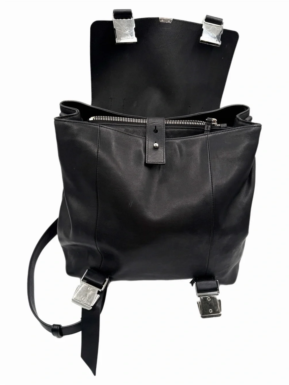 AllSaints Black Clip Leather Backpack